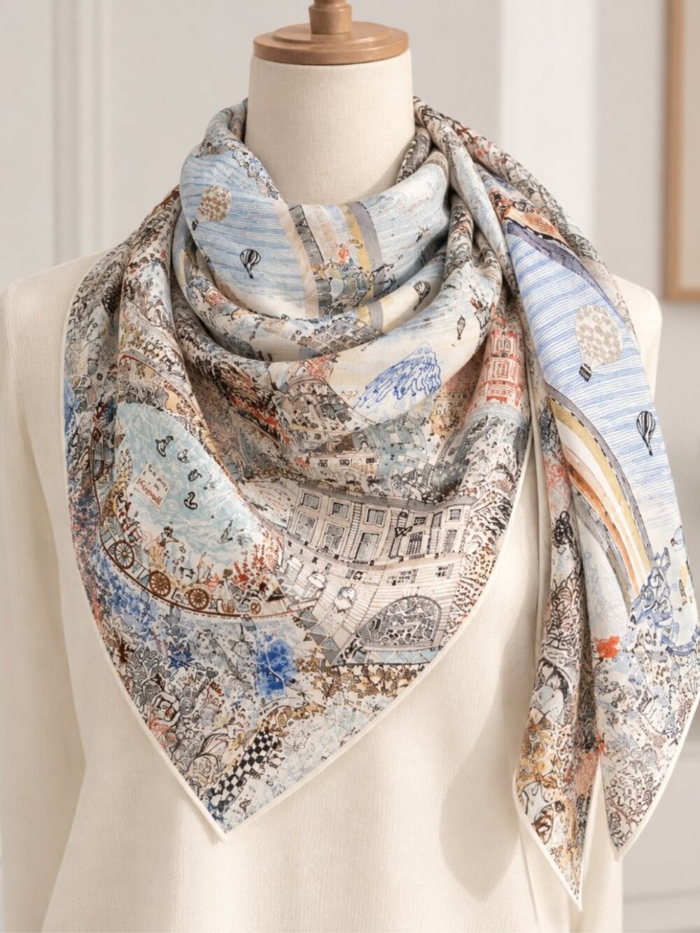 Shanghai Story Reversible Wool & Mulberry Silk Cityscape Scarf